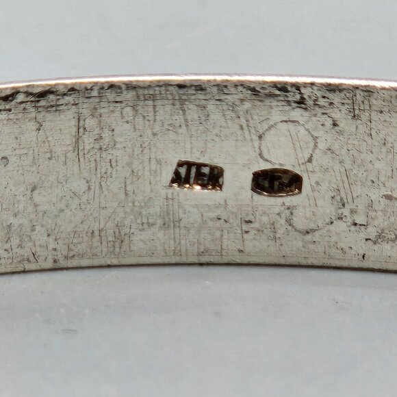 Sterling Silver Bangles Etched Geometric Pattern 925 - Picture 8 of 11